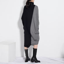 Load image into Gallery viewer, Black Gray Knitted Turtleneck Dress