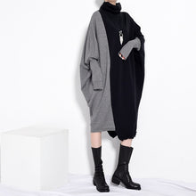Load image into Gallery viewer, Black Gray Knitted Turtleneck Dress