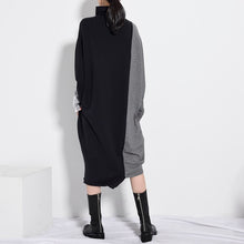 Load image into Gallery viewer, Black Gray Knitted Turtleneck Dress