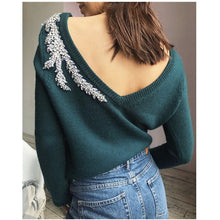 Load image into Gallery viewer, Diamond Beaded Cashmere V-Neck Sweater