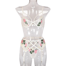 Load image into Gallery viewer, Mesh White Floral 3 Piece Lingerie
