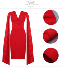 Load image into Gallery viewer, Red V-Neck Batwing Sleeve Midi Dress
