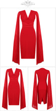 Load image into Gallery viewer, Red V-Neck Batwing Sleeve Midi Dress