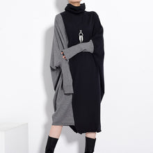 Load image into Gallery viewer, Black Gray Knitted Turtleneck Dress