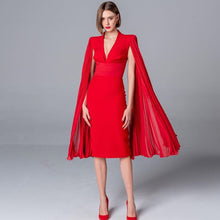 Load image into Gallery viewer, Red V-Neck Batwing Sleeve Midi Dress