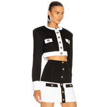 Load image into Gallery viewer, Black White Long Sleeve Mini Skirt Set