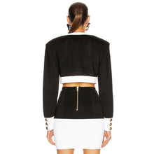 Load image into Gallery viewer, Black White Long Sleeve Mini Skirt Set