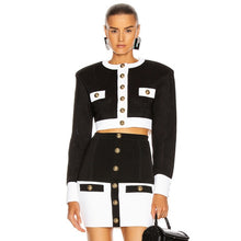 Load image into Gallery viewer, Black White Long Sleeve Mini Skirt Set