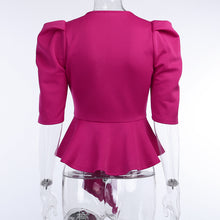 Load image into Gallery viewer, Peplum Bow Tie Open Front Blouse