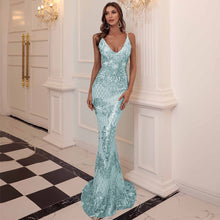 Load image into Gallery viewer, Mariann Aqua Sequin Gown
