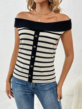 Load image into Gallery viewer, Vaila Decorative Button Striped Off-Shoulder Knit Top

