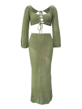 Load image into Gallery viewer, Emera Tied Long Sleeve Top and Skirt Cover Up Set
