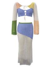 Load image into Gallery viewer, Emera Tied Long Sleeve Top and Skirt Cover Up Set
