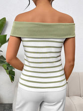 Load image into Gallery viewer, Vaila Decorative Button Striped Off-Shoulder Knit Top
