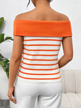 Load image into Gallery viewer, Vaila Decorative Button Striped Off-Shoulder Knit Top
