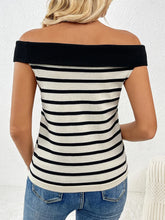 Load image into Gallery viewer, Vaila Decorative Button Striped Off-Shoulder Knit Top
