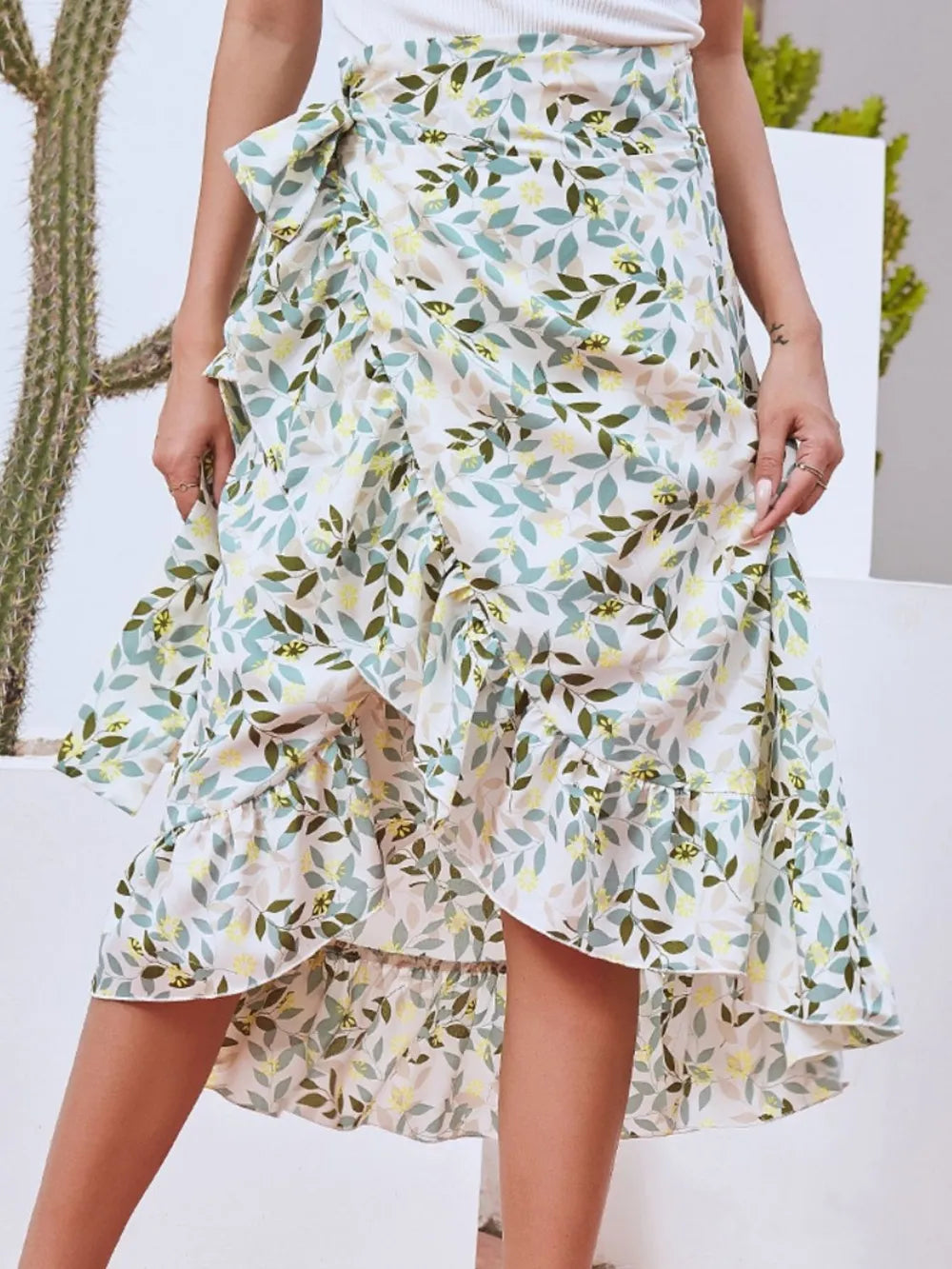 Delya Printed Ruffled Midi Skirt