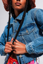 Load image into Gallery viewer, Celeste Cropped Denim Jacket With Raw Hem in Mid Wash

