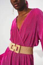 Load image into Gallery viewer, Malina Satin Wrap Detailed Pleated Short Jumpsuit in Fuchsia
