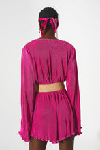 Load image into Gallery viewer, Malina Satin Wrap Detailed Pleated Short Jumpsuit in Fuchsia
