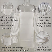 Load image into Gallery viewer, Velvela White Lantern Sleeves Mini Dress
