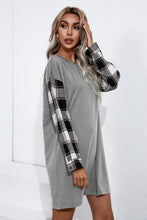 Load image into Gallery viewer, Sira Plaid Sleeve Contrast T-Shirt Dress
