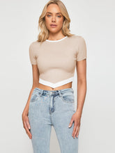 Load image into Gallery viewer, Tia Contrast Trim Pointed Hem Ribbed Crop Top
