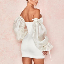 Load image into Gallery viewer, Velvela White Lantern Sleeves Mini Dress
