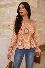 Load image into Gallery viewer, Stevie Printed Off-Shoulder Smocked Flounce Sleeve Blouse
