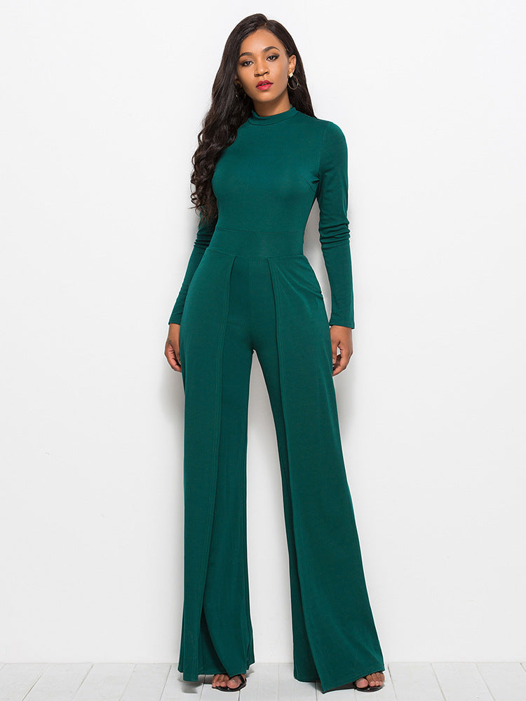 Ava Long Sleeve Mock Neck Wide Leg Jumpsuit