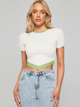 Load image into Gallery viewer, Tia Contrast Trim Pointed Hem Ribbed Crop Top
