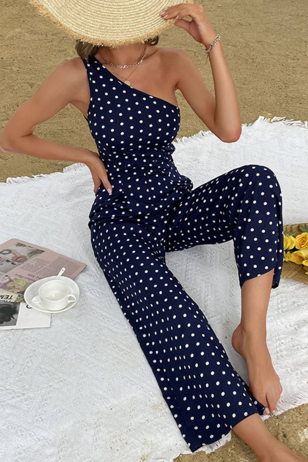 Harlow Polka Dot One-Shoulder Jumpsuit