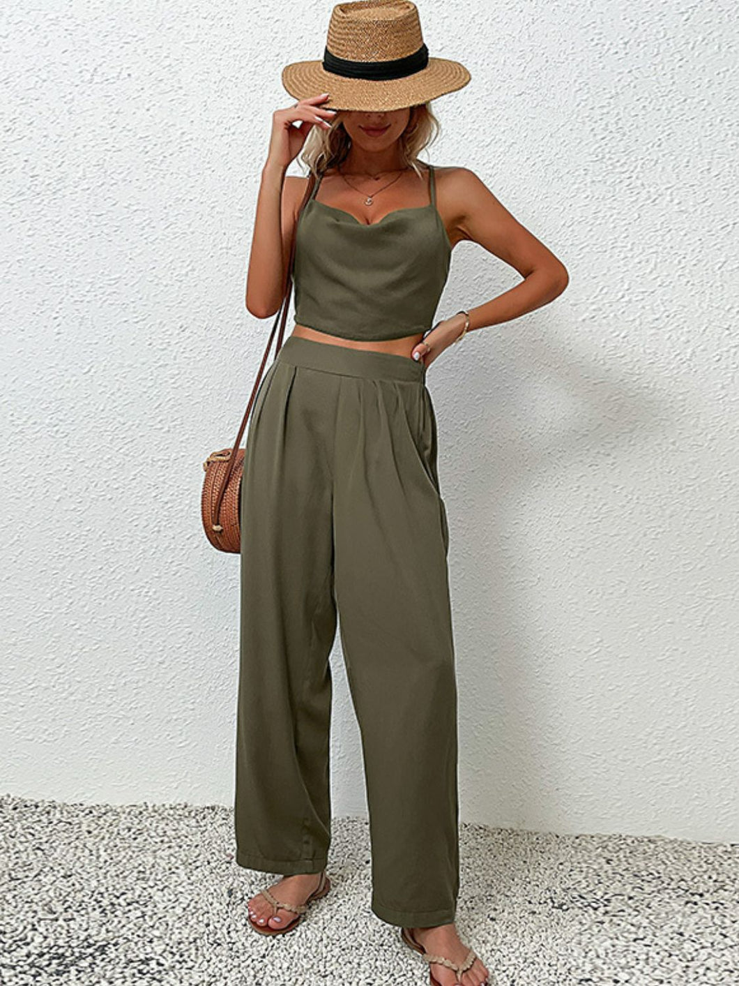 Eartha Crisscross Back Cropped Top and Pants Set