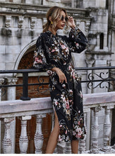 Load image into Gallery viewer, Lori Black Floral High Waist Dress
