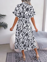 Load image into Gallery viewer, Printed Collared Neck Short Sleeve Tie Waist Dress
