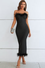 Load image into Gallery viewer, Feather Trim Strapless Sweetheart Neck Dress
