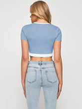 Load image into Gallery viewer, Tia Contrast Trim Pointed Hem Ribbed Crop Top
