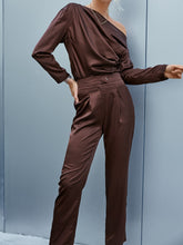 Load image into Gallery viewer, Adelle Ruched Asymmetrical Neck Top and Pants Set
