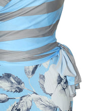 Load image into Gallery viewer, Floral Blue Side Wrapped Tied Flare Dress
