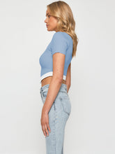 Load image into Gallery viewer, Tia Contrast Trim Pointed Hem Ribbed Crop Top
