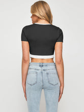 Load image into Gallery viewer, Tia Contrast Trim Pointed Hem Ribbed Crop Top
