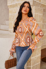 Load image into Gallery viewer, Stevie Printed Off-Shoulder Smocked Flounce Sleeve Blouse
