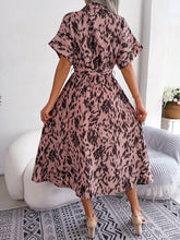 Load image into Gallery viewer, Printed Collared Neck Short Sleeve Tie Waist Dress
