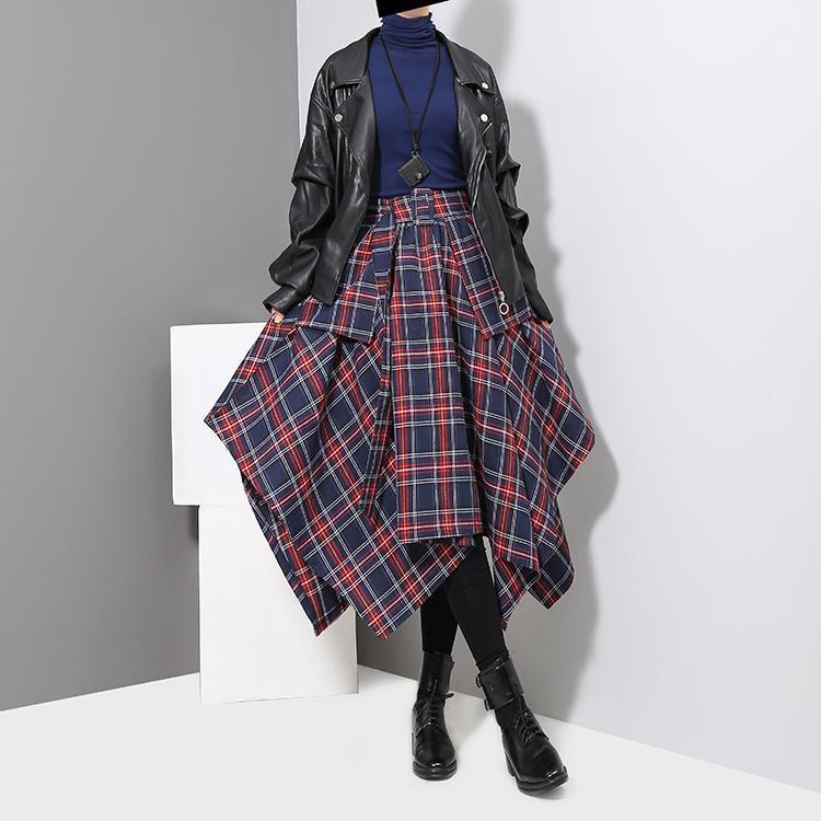 Wide Plaid Asymmetrical Skirt