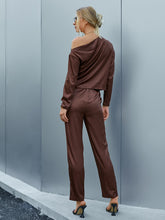 Load image into Gallery viewer, Adelle Ruched Asymmetrical Neck Top and Pants Set
