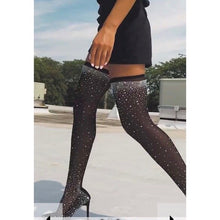 Load image into Gallery viewer, Black Over The Knee Rhinestone Pointed Toe Stretch Boots
