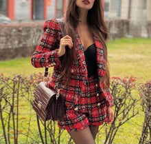 Load image into Gallery viewer, Farrah Red Plaid Blazer Set
