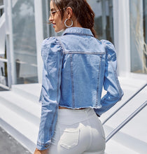 Load image into Gallery viewer, Danni Cropped Puff Sleeve Denim Jacket
