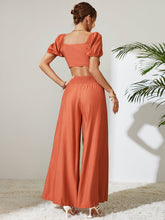 Load image into Gallery viewer, Myrtle Tie Front Cropped Top and Smocked Wide Leg Pants Set
