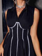 Load image into Gallery viewer, Asoria Contrast Rhinestone Detail Sleeveless Shirt Dress
